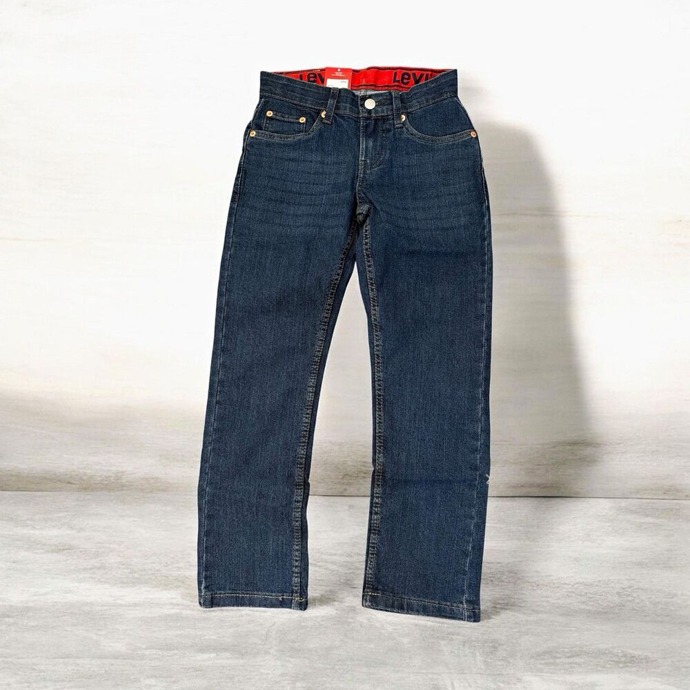 Levi's Boys Straight Fit Dark Wash Blue Denim Cotton Jeans Size 8